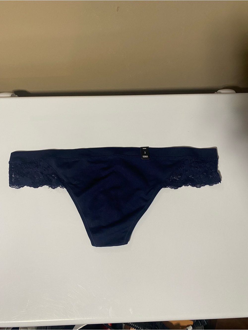 Women's Seamless Navy Lace-Trim Thong Panty